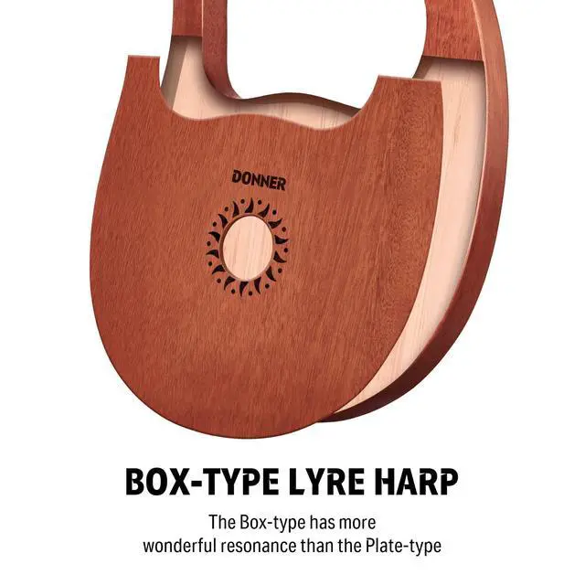 Alt view image 3 of 7 - Lyre Harp, 16 Metal Strings, Mahogany Body and Copper Saddle DLH-003 Lyre Harp with Tuning Wrench, Spare String Set, Black Gig Bag, Manual, Ancient Greece Style
