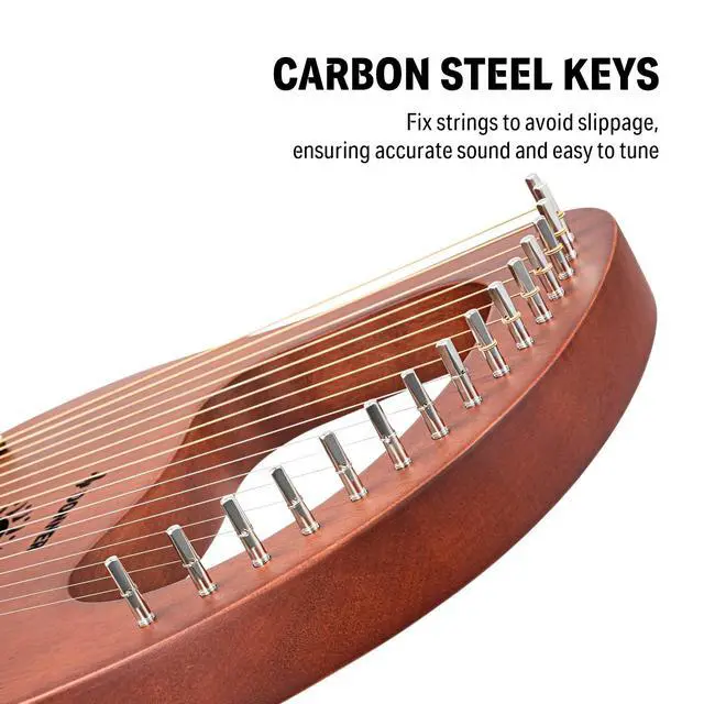 Alt view image 4 of 7 - Lyre Harp, 16 Metal Strings, Mahogany Body and Copper Saddle DLH-003 Lyre Harp with Tuning Wrench, Spare String Set, Black Gig Bag, Manual, Ancient Greece Style