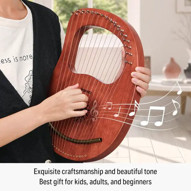 Alt view image 6 of 7 - Lyre Harp, 16 Metal Strings, Mahogany Body and Copper Saddle DLH-003 Lyre Harp with Tuning Wrench, Spare String Set, Black Gig Bag, Manual, Ancient Greece Style