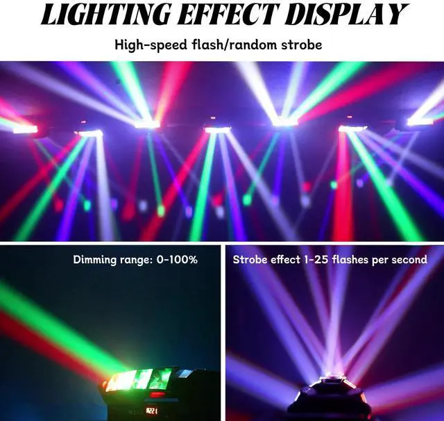 Alt view image 3 of 7 - Mini Spider Moving Head Light 8x5W Beam LED Stage Lights RGBW Sound Activated DMX-512 Control for DJ Party Bar Disco Show Wedding Event Stage Lighting
