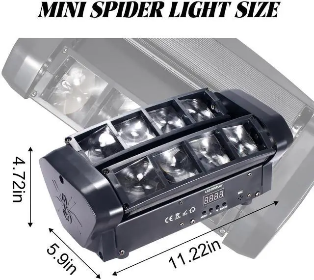 Alt view image 5 of 7 - Mini Spider Moving Head Light 8x5W Beam LED Stage Lights RGBW Sound Activated DMX-512 Control for DJ Party Bar Disco Show Wedding Event Stage Lighting