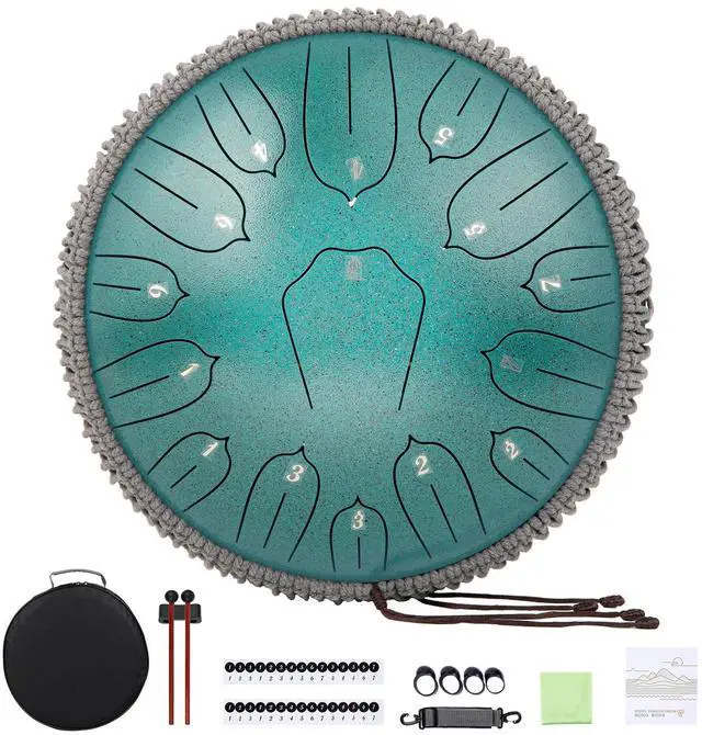 Main image of Steel Tongue Drum 12 Inch 15 Notes: Handpan Drums Set with Music Book Mallets Carry Bag - Hand Pan Instrument for Adults Musical Education Meditation Yoga Chakra (Green)