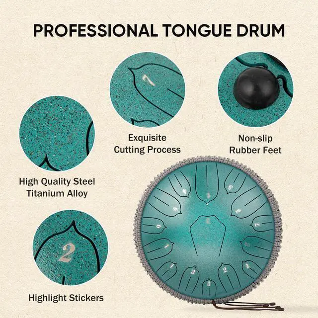 Alt view image 3 of 7 - Steel Tongue Drum 12 Inch 15 Notes: Handpan Drums Set with Music Book Mallets Carry Bag - Hand Pan Instrument for Adults Musical Education Meditation Yoga Chakra (Green)