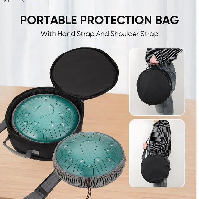 Alt view image 5 of 7 - Steel Tongue Drum 12 Inch 15 Notes: Handpan Drums Set with Music Book Mallets Carry Bag - Hand Pan Instrument for Adults Musical Education Meditation Yoga Chakra (Green)