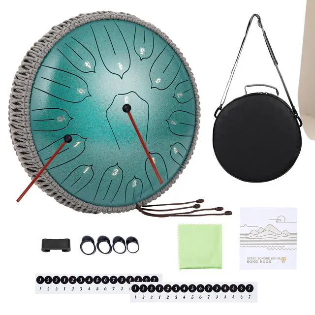 Alt view image 7 of 7 - Steel Tongue Drum 12 Inch 15 Notes: Handpan Drums Set with Music Book Mallets Carry Bag - Hand Pan Instrument for Adults Musical Education Meditation Yoga Chakra (Green)