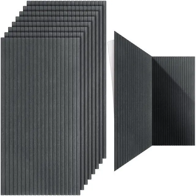 Main image of 10 Pack 47x24 Inch Acoustic Wall Panels, Large Self Adhesive Sound Absorbing Panels for Home, Bedroom, Gaming Room, Studio Office, High Density Noise Dampening Wall Decor for Echo Reduction, Dark Gray