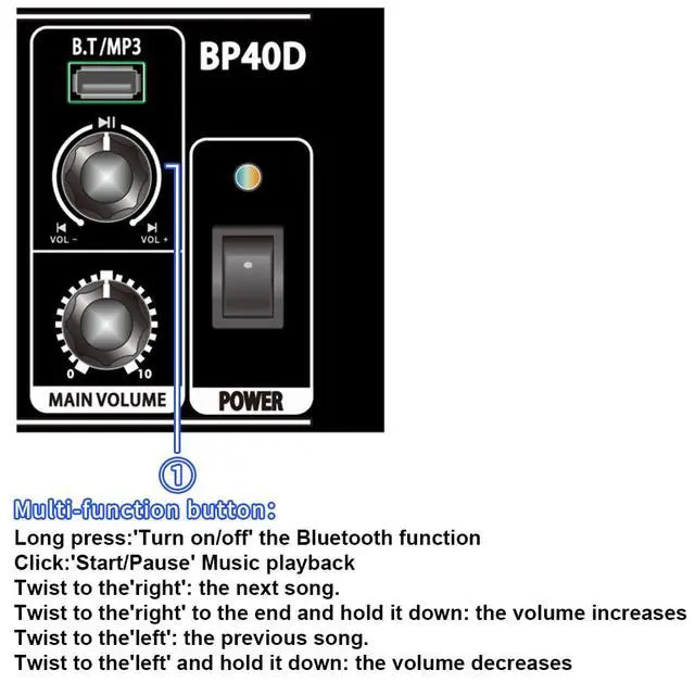 Alt view image 4 of 7 - BP40D Powered Acoustic Guitar Amplifier- Portable Bluetooth Speaker 80W W/Battery with Reverb Chorus Delay Effect, 6 Inputs,3 Band EQ, Blue