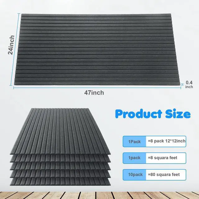 Alt view image 2 of 7 - 10 Pack 47x24 Inch Acoustic Wall Panels, Large Self Adhesive Sound Absorbing Panels for Home, Bedroom, Gaming Room, Studio Office, High Density Noise Dampening Wall Decor for Echo Reduction, Dark Gray