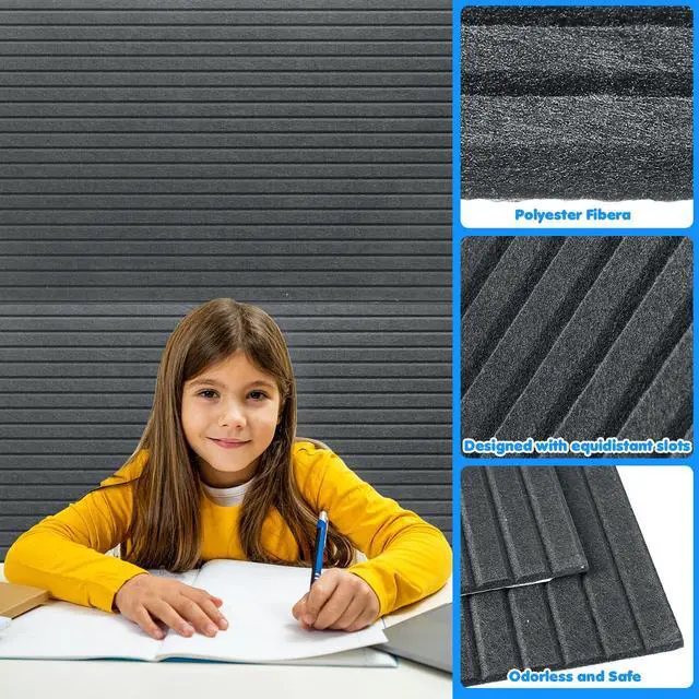 Alt view image 4 of 7 - 10 Pack 47x24 Inch Acoustic Wall Panels, Large Self Adhesive Sound Absorbing Panels for Home, Bedroom, Gaming Room, Studio Office, High Density Noise Dampening Wall Decor for Echo Reduction, Dark Gray