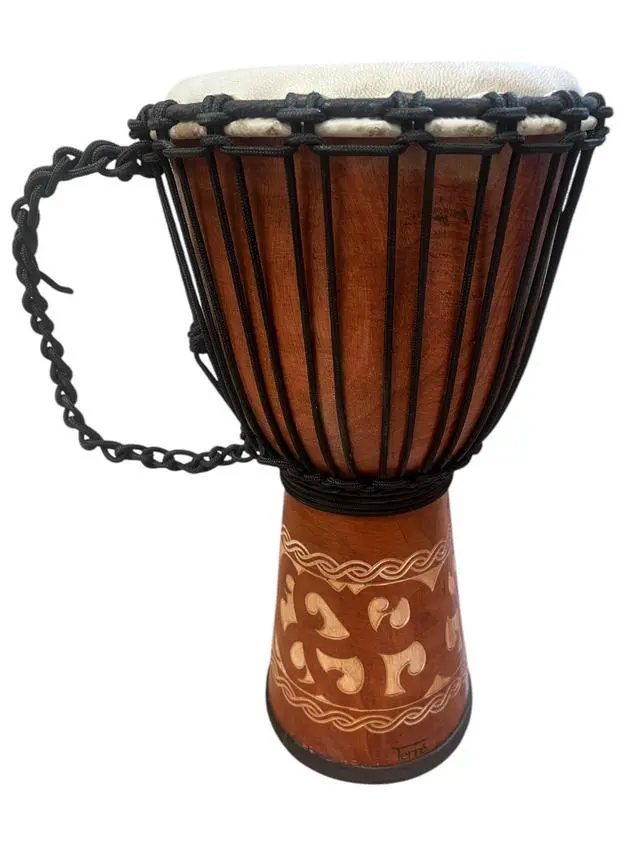 Alt view image 2 of 6 - Percussion Djembe Standard line carve Handmade Drum Circle Instrument, Carved Mahogany, 20" tall, 10" head, NK149