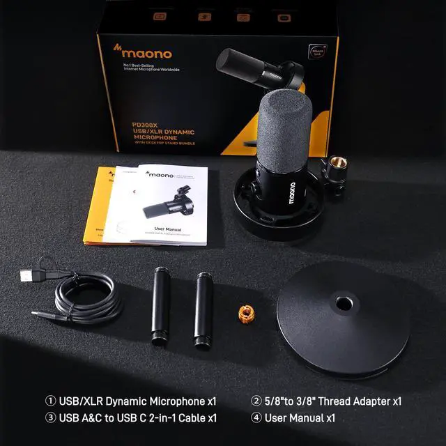 Alt view image 7 of 7 - Dynamic Microphone-XLR USB Podcast Recording Mic with 192kHz/24bit | for Vocal Recording, Content Creation, Home Studio, Voiceover, with Noise Reduction, Mic Gain, Monitoring, Mute, PD300XT