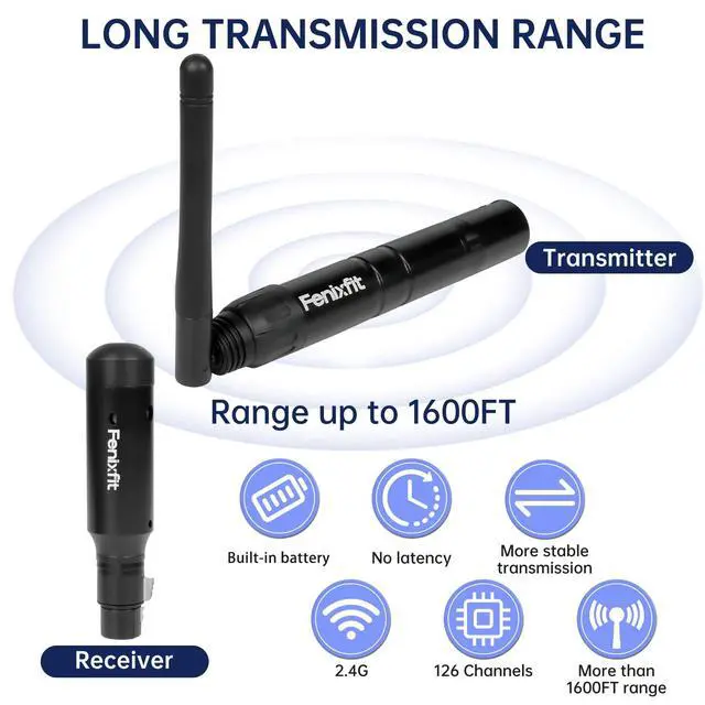 Alt view image 3 of 7 - Wireless DMX512 Transmitter Receiver Rechargeable DMX Wireless 1 Transmitter & 3 Receivers Built-in Battery Long Transmission Range Wireless DMX Light Controller for LED Stage Disco Lighting