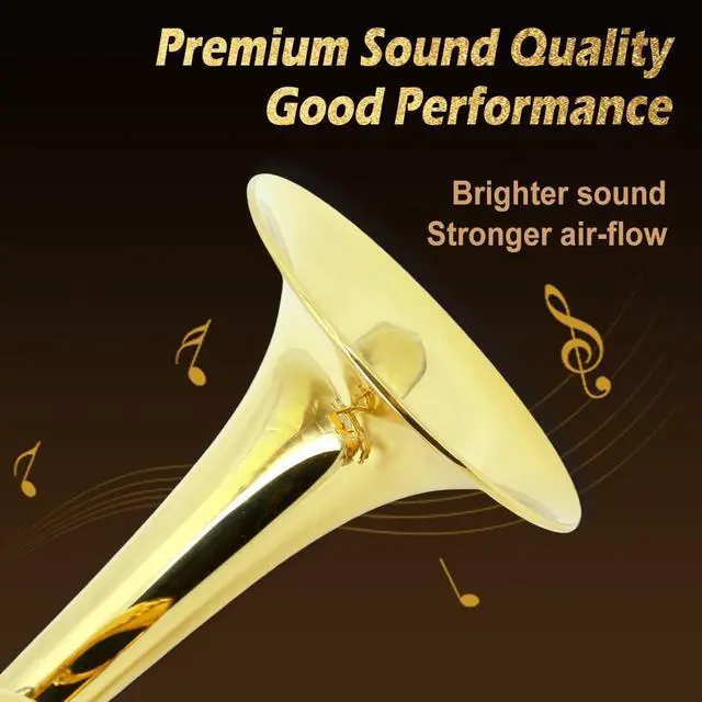 Alt view image 6 of 7 - Bb Trumpet for Beginners Standard B Flat Brass Instrument with 7C Mouthpiece, Hard Case & Cleaning Kit, Student Trumpet for Band Practice, Lessons & Gift (Golden)