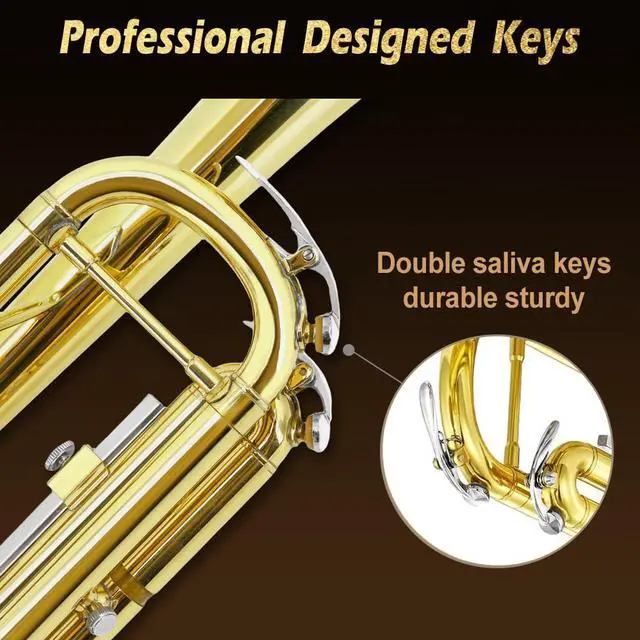 Alt view image 7 of 7 - Bb Trumpet for Beginners Standard B Flat Brass Instrument with 7C Mouthpiece, Hard Case & Cleaning Kit, Student Trumpet for Band Practice, Lessons & Gift (Golden)