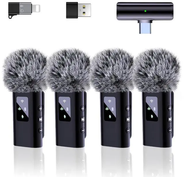 Main image of 4 Wireless Lavalier Microphone for iPhone Android Phone Pad Computer, Pro Lapel Mini Microphone for Video Recording Vlog Podcast Stream YouTube TikTok, 48KHz 24Bit, Reverb,Noise Cancelling
