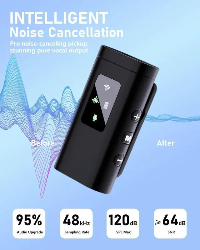 Alt view image 5 of 7 - 4 Wireless Lavalier Microphone for iPhone Android Phone Pad Computer, Pro Lapel Mini Microphone for Video Recording Vlog Podcast Stream YouTube TikTok, 48KHz 24Bit, Reverb,Noise Cancelling