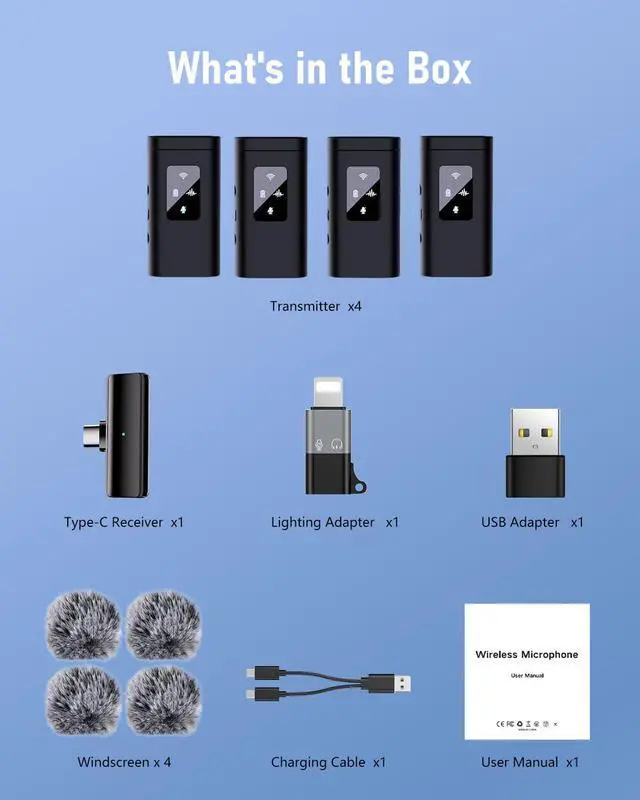 Alt view image 6 of 7 - 4 Wireless Lavalier Microphone for iPhone Android Phone Pad Computer, Pro Lapel Mini Microphone for Video Recording Vlog Podcast Stream YouTube TikTok, 48KHz 24Bit, Reverb,Noise Cancelling