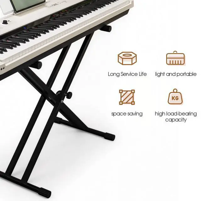 Alt view image 5 of 7 - Double-X Keyboard Stand, Pre-Assembled X-Style Keyboard Stand with Locking Straps & Quick Release Mechanism, Adjustable Piano Stand