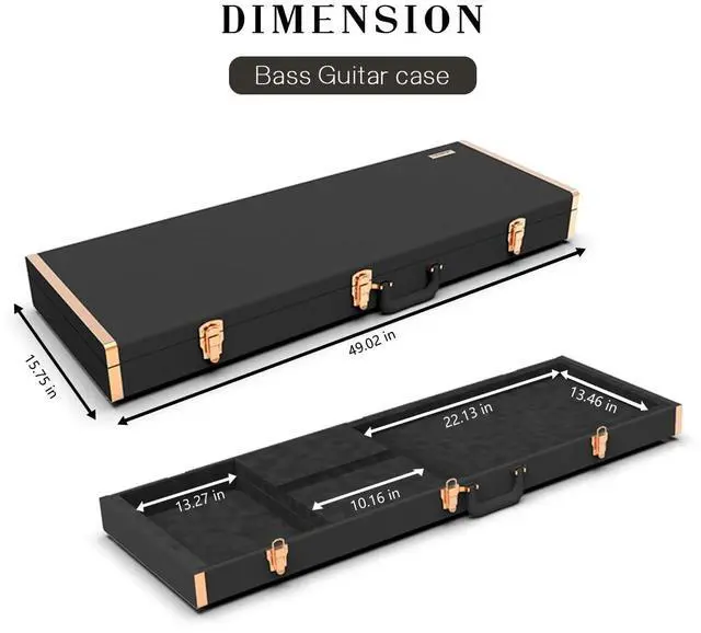 Alt view image 5 of 5 - Renoster Electric Bass Guitar Hard Case with Lock, For Fender Ibanez ESP PRS and Standard Size Guitar, Interior Accessory Compartment (Bass Guitar Case+Stand+String+Cable+Picks, Green-Bass)