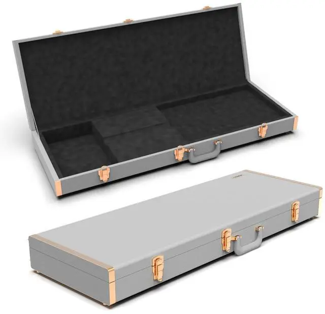 Main image of Renoster Electric Guitar Hard Case with Lock, For Fender Ibanez ESP PRS and Standard Size Guitar, Interior Accessory Compartment (Bass Guitar Case+Stand+String+Cable+Picks, Silver-Bass)