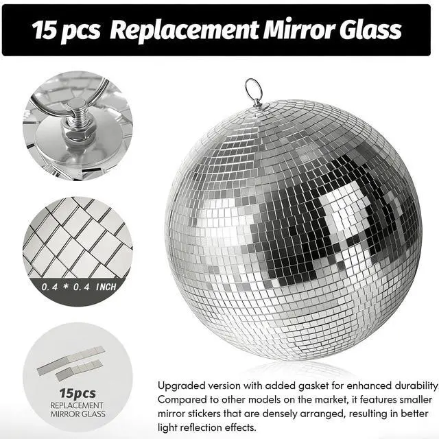 Alt view image 3 of 7 - 16inch Disco Ball Mirror Balls Large Hanging Disco Balls for Party Decorations, Weddings, Events, (16inch Disco Ball x 1pc, Replacement Mirror x 15pcs)