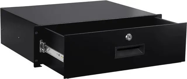 Main image of 3U Rack Mount Drawer Server Cabinet Case for 19 Inch AV/Network/DJ Equipment Lockable Deep Drawer with Key Black