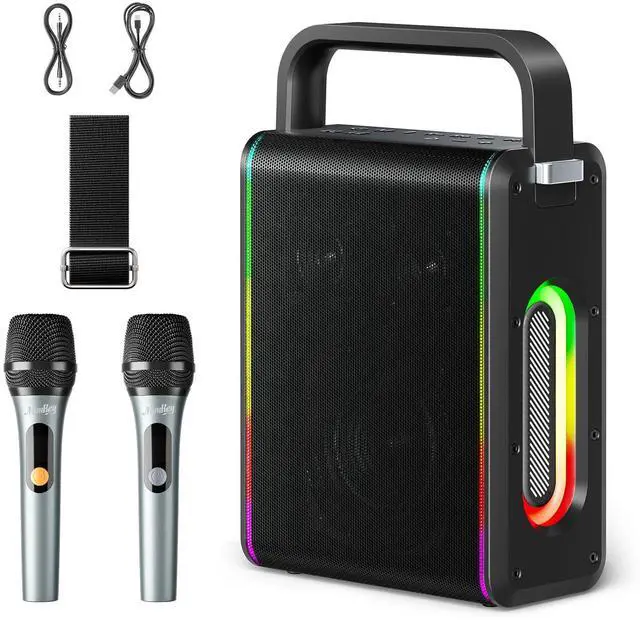 Main image of MPS5 Portable Karaoke Machine, 200W Peak Power Rechargeable Speaker with 2 Wireless Microphones& Strap, Support BT 5.3/REC/AUX/MP3/USB/TF, for Home/Party/Outdoor/Adults/Kids