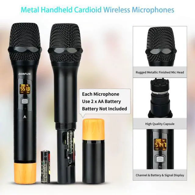 Alt view image 3 of 7 - Pro Wireless Microphone System 4 Channel, UHF Metal Cordless Handheld Headset Lavalier Lapel Mics for Church Karaoke Singing, 4x50 Adjustable Frequency(G8 Battery 2 Handheld 2 Bodypack)