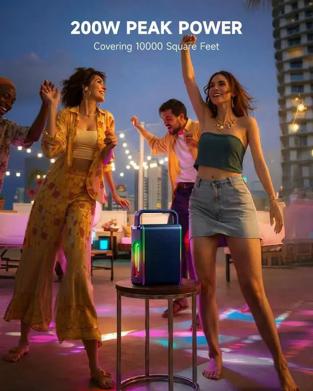 Alt view image 3 of 7 - MPS5 Portable Karaoke Machine, 200W Peak Power Rechargeable Speaker with 2 Wireless Microphones& Strap, Support BT 5.3/REC/AUX/MP3/USB/TF, for Home/Party/Outdoor/Adults/Kids