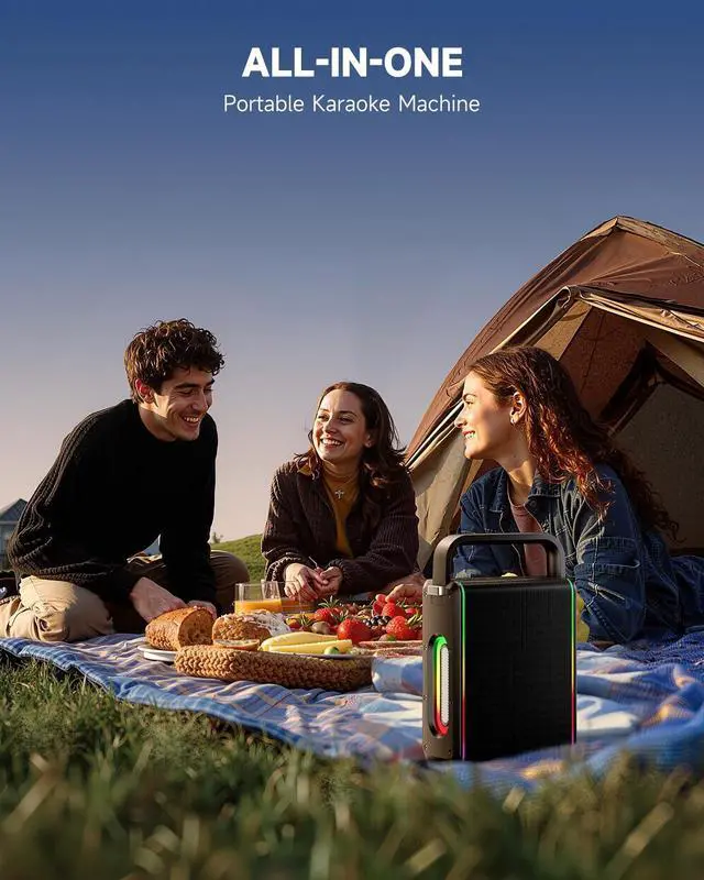Alt view image 7 of 7 - MPS5 Portable Karaoke Machine, 200W Peak Power Rechargeable Speaker with 2 Wireless Microphones& Strap, Support BT 5.3/REC/AUX/MP3/USB/TF, for Home/Party/Outdoor/Adults/Kids