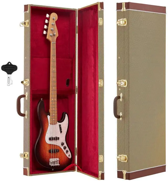 Main image of Electric Guitar Hard Case, 41.3 Inch, Rectangle Wooden Hard-Shell Protective Carrying Case, with Lock Latch, Padding, Accessory Compartment, Key, for 39 Inch Tele/ST Electric Guitars, Yellow