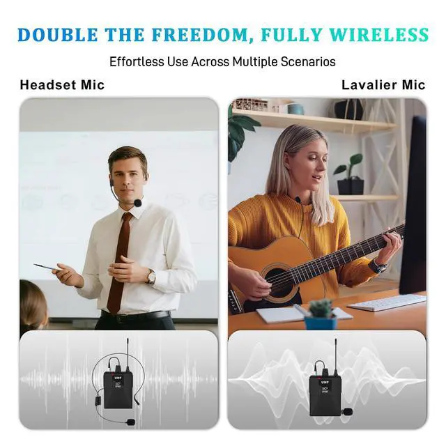 Alt view image 2 of 7 - 4 Channel Wireless Lapel Microphone System with 4 Headset Mics, 4 Lavalier Mics, UHF Metal Receiver, 4 Bodypacks, Independent Volume Control, 262ft Range for Home, Classroom, Church, Events