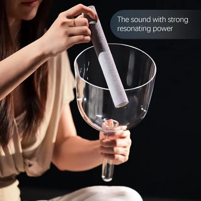 Alt view image 3 of 6 - 7 inch E Note Hollow Handle Clear Cosmic Quartz Crystal Singing Bowl | Handle singing bowl, Sound Healing Meditation,Mindfulness,Relaxation, Includes Case Bag and Mallets