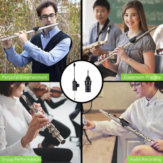 Alt view image 3 of 6 - UHF Wireless Flute Microphone System, Wireless Tie-on Microphone for Flute, Suitable for Live Performances, PA Systems, Audio Mixers, and Speakers - DT-5