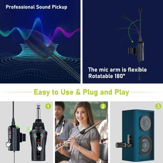 Alt view image 4 of 6 - UHF Wireless Flute Microphone System, Wireless Tie-on Microphone for Flute, Suitable for Live Performances, PA Systems, Audio Mixers, and Speakers - DT-5