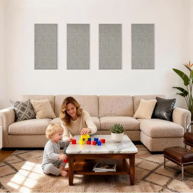 Alt view image 2 of 7 - 4PCS Acoustic Panels, 24"x12" Fabric Acoustic Panels for Walls, Self-Adhesive Sound Absorbing Panels for Home, Office, Studios (Mist Graphite)