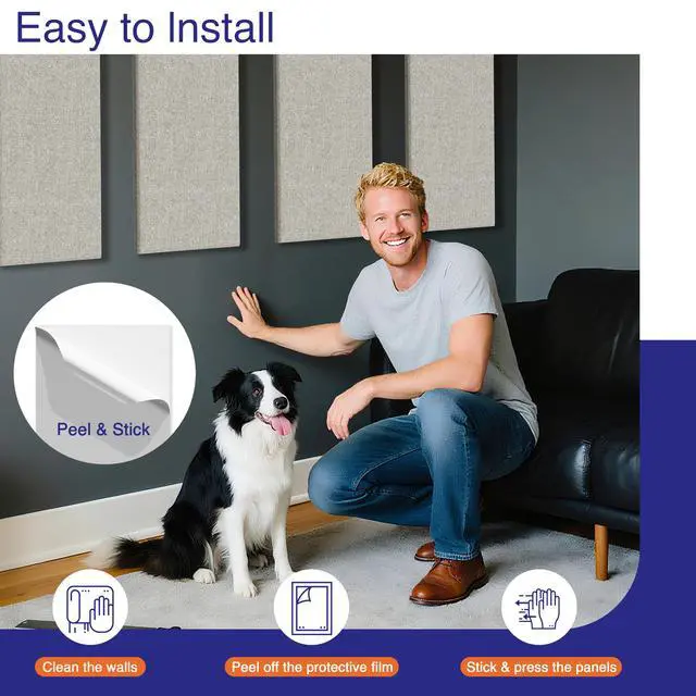 Alt view image 3 of 7 - 4PCS Acoustic Panels, 24"x12" Fabric Acoustic Panels for Walls, Self-Adhesive Sound Absorbing Panels for Home, Office, Studios (Mist Graphite)