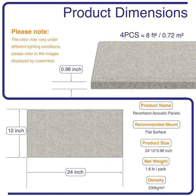 Alt view image 5 of 7 - 4PCS Acoustic Panels, 24"x12" Fabric Acoustic Panels for Walls, Self-Adhesive Sound Absorbing Panels for Home, Office, Studios (Mist Graphite)