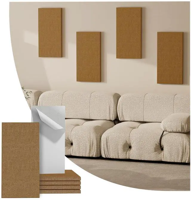 Main image of 4PCS Acoustic Panels, 24"x12" Fabric Acoustic Panels for Walls, Self-Adhesive Sound Absorbing Panels for Home, Office, Studios (Camel Hazel)
