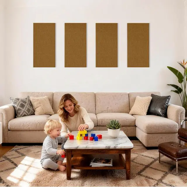 Alt view image 2 of 7 - 4PCS Acoustic Panels, 24"x12" Fabric Acoustic Panels for Walls, Self-Adhesive Sound Absorbing Panels for Home, Office, Studios (Camel Hazel)
