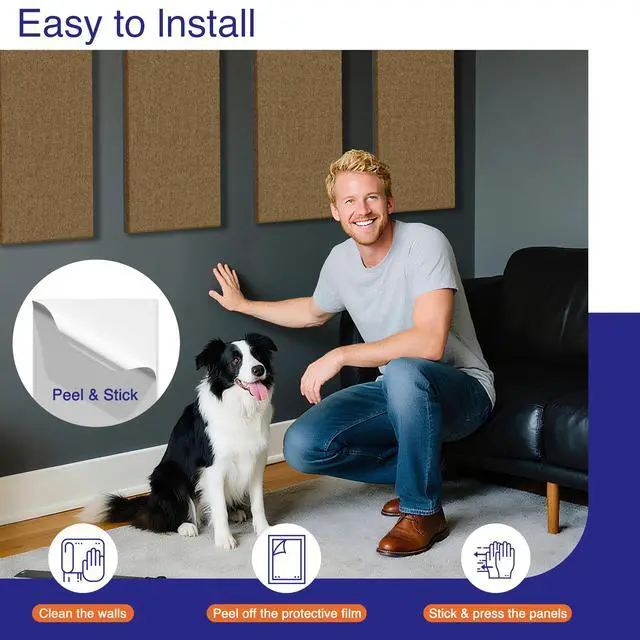 Alt view image 3 of 7 - 4PCS Acoustic Panels, 24"x12" Fabric Acoustic Panels for Walls, Self-Adhesive Sound Absorbing Panels for Home, Office, Studios (Camel Hazel)