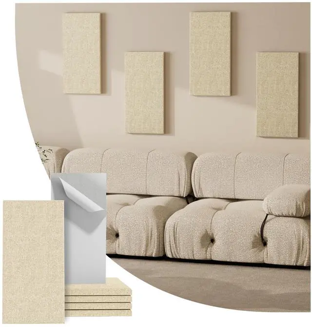 Main image of 4PCS Acoustic Panels, 24"x12" Acoustic Panels for Walls, Self-Adhesive Sound Absorbing Panels for Home, Office, Studios (Khaki Beige)