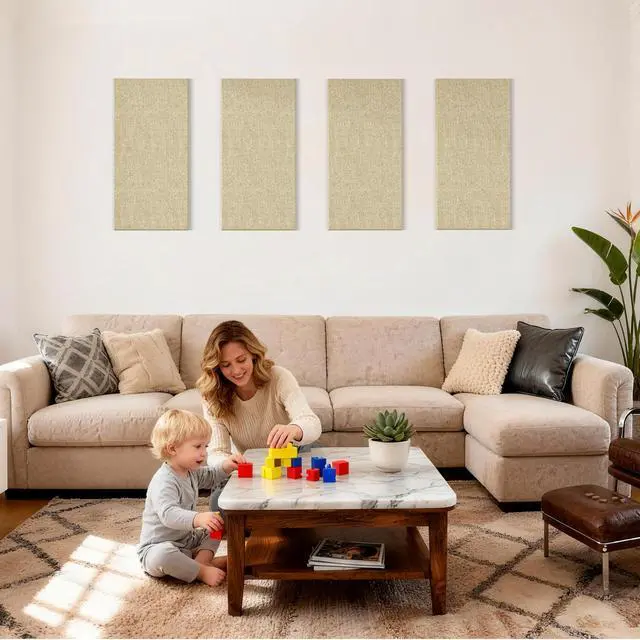 Alt view image 2 of 7 - 4PCS Acoustic Panels, 24"x12" Acoustic Panels for Walls, Self-Adhesive Sound Absorbing Panels for Home, Office, Studios (Khaki Beige)