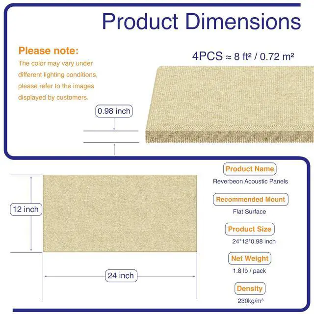 Alt view image 5 of 7 - 4PCS Acoustic Panels, 24"x12" Acoustic Panels for Walls, Self-Adhesive Sound Absorbing Panels for Home, Office, Studios (Khaki Beige)