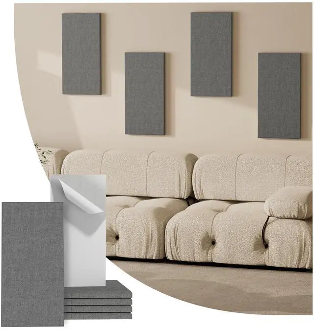 Main image of 4PCS Acoustic Panels, 24"x12" Fabric Acoustic Panels for Walls, Self-Adhesive Sound Absorbing Panels for Home, Office, Studios (Dark Grey)