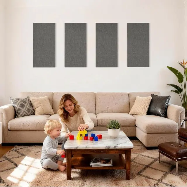 Alt view image 2 of 7 - 4PCS Acoustic Panels, 24"x12" Fabric Acoustic Panels for Walls, Self-Adhesive Sound Absorbing Panels for Home, Office, Studios (Dark Grey)