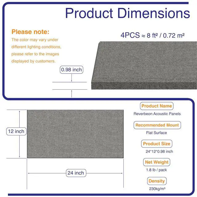 Alt view image 5 of 7 - 4PCS Acoustic Panels, 24"x12" Fabric Acoustic Panels for Walls, Self-Adhesive Sound Absorbing Panels for Home, Office, Studios (Dark Grey)