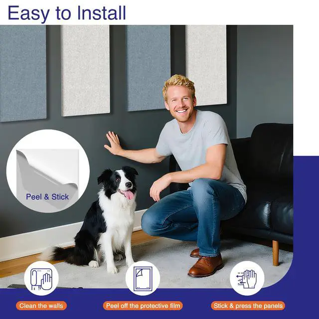 Alt view image 3 of 7 - 4PCS Acoustic Panels, 24"x12" Fabric Acoustic Panels for Walls, Self-Adhesive Sound Absorbing Panels for Home, Office, Studios (Slate Navy & Chalk White)