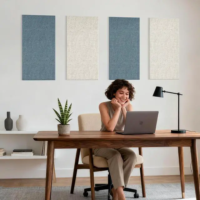 Alt view image 7 of 7 - 4PCS Acoustic Panels, 24"x12" Fabric Acoustic Panels for Walls, Self-Adhesive Sound Absorbing Panels for Home, Office, Studios (Slate Navy & Chalk White)