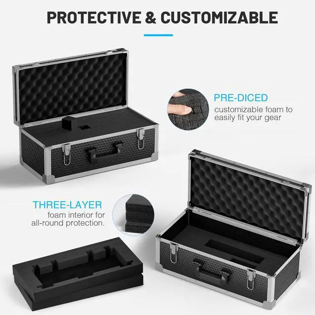 Alt view image 2 of 6 - Carrying Case with Customizable Pre-Diced Foam Foam PCSE-XL | Aluminum Alloy Sturdy Build, 3-layer Form, Protective Gear Storage, Wireless Mic Systems, Camera Gear, Equipment Transport
